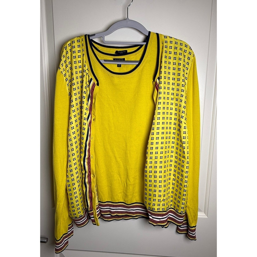 Talbots Petites Yellow Twinset Cardigan Shell Set XLP Preppy Coastal Office